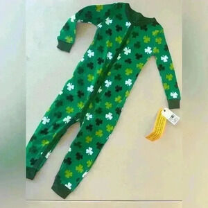 Kids One Piece Capri Pajamas Long sleeve Snooze Green Shamrock 100% cotton